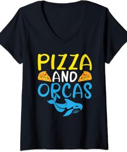 Womens Pizza and Orcas Pizza Lover Orca Whale V-Neck T-Shirt