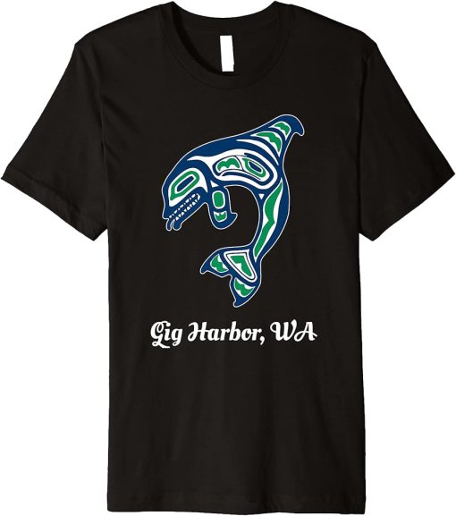 Blue Green Native American Gig Harbor WA Orca Killer Whale Premium T-Shirt