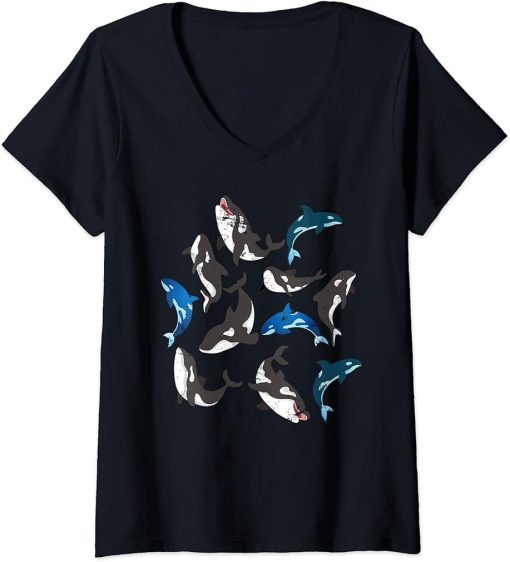 Womens Sea Animal Ocean Orcas Aquarist Gift Killer Whale Orca V-Neck T-Shirt