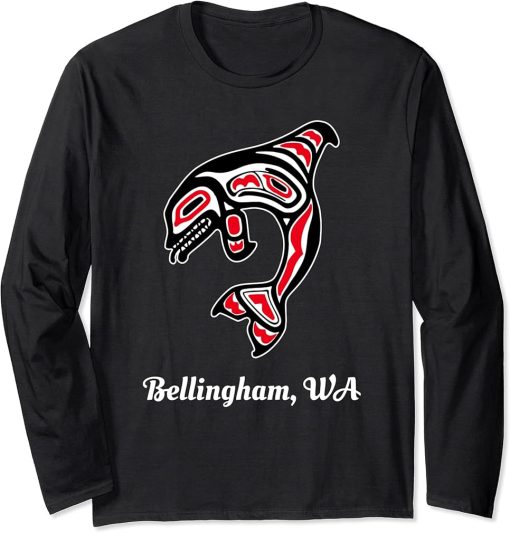 Native American Bellingham WA Red Orca Killer Whale Long Sleeve T-Shirt